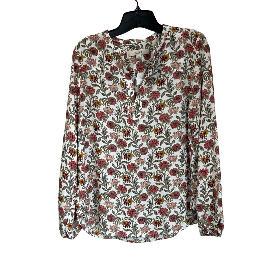 LOFT Floral Blouse NWT Size S Long Sleeve Split‎ Neck Boho Top Soft Lightweight